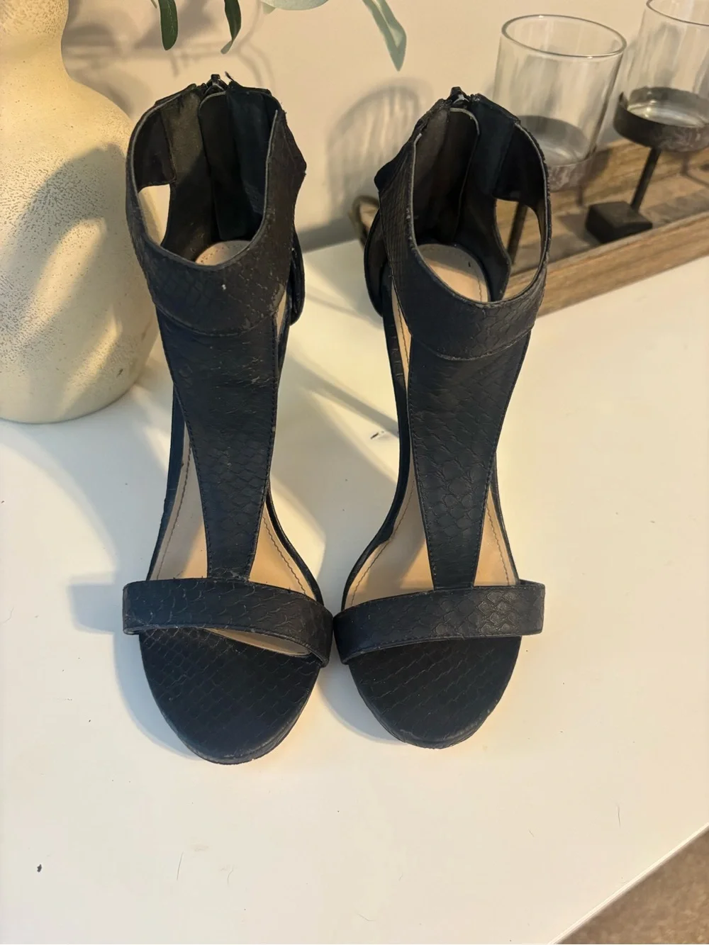 JustFab Black T-Strap Stiletto Heels